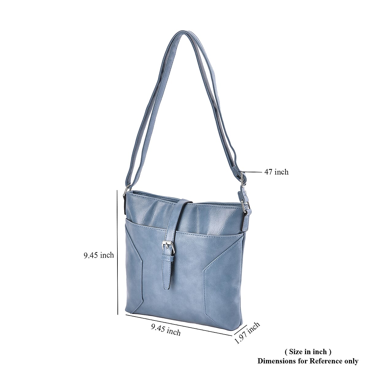 Teal Faux Leather Crossbody Bag with Shoulder Strap image number 6