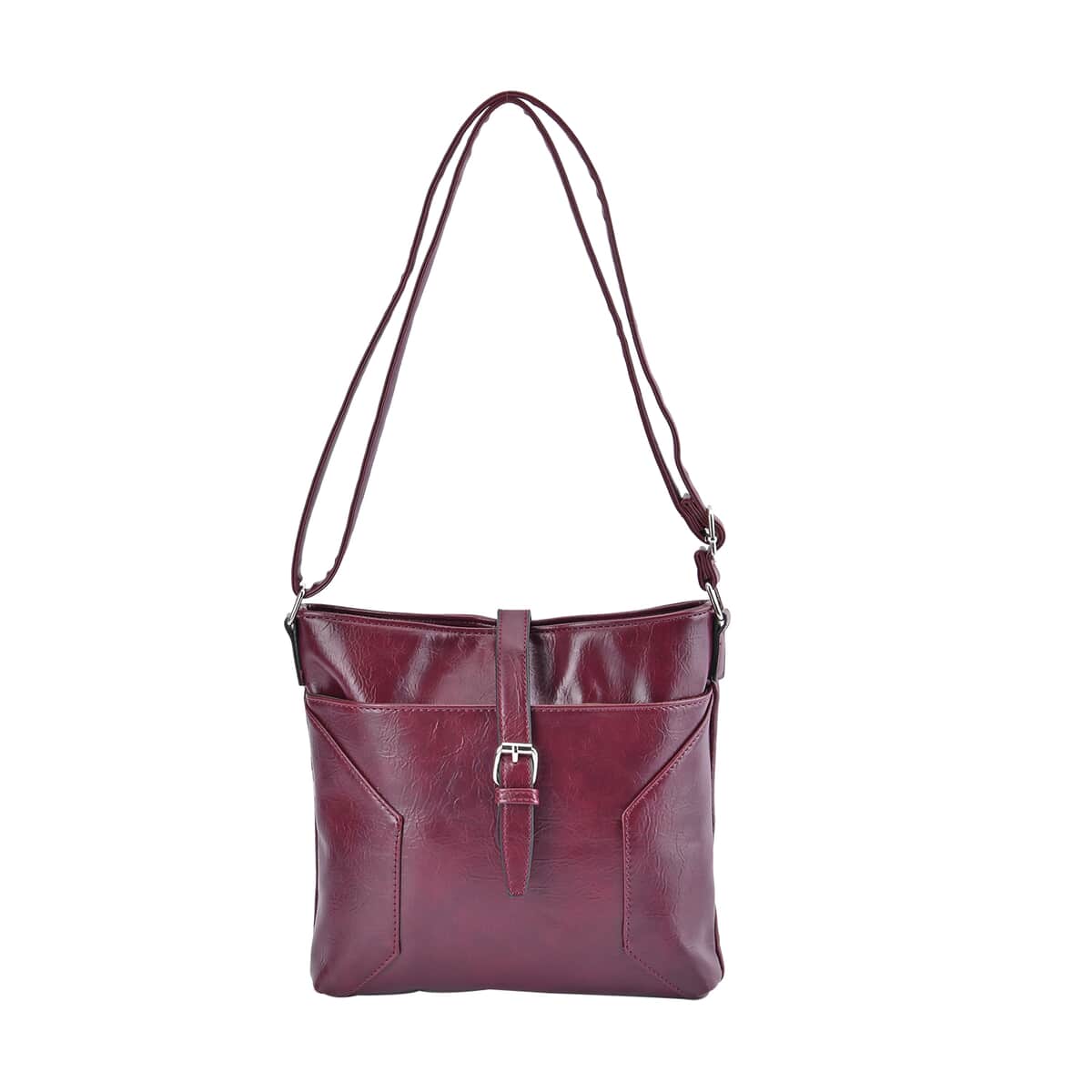 Burgundy Faux Leather Crossbody Bag with Shoulder Strap image number 0