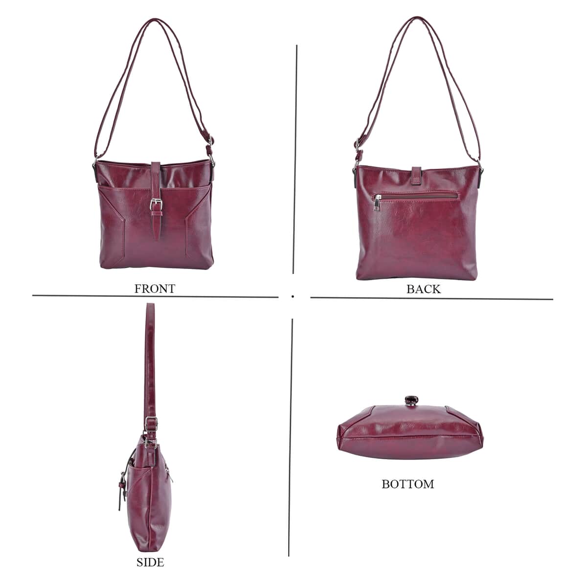 Burgundy Faux Leather Crossbody Bag with Shoulder Strap image number 3