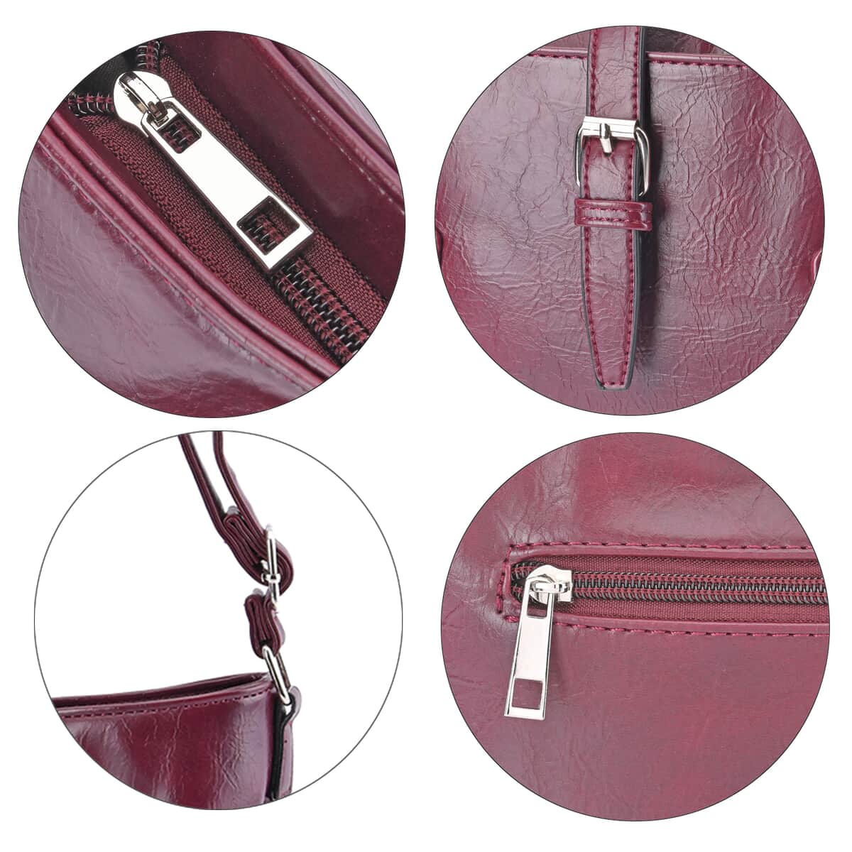 Burgundy Faux Leather Crossbody Bag with Shoulder Strap image number 5