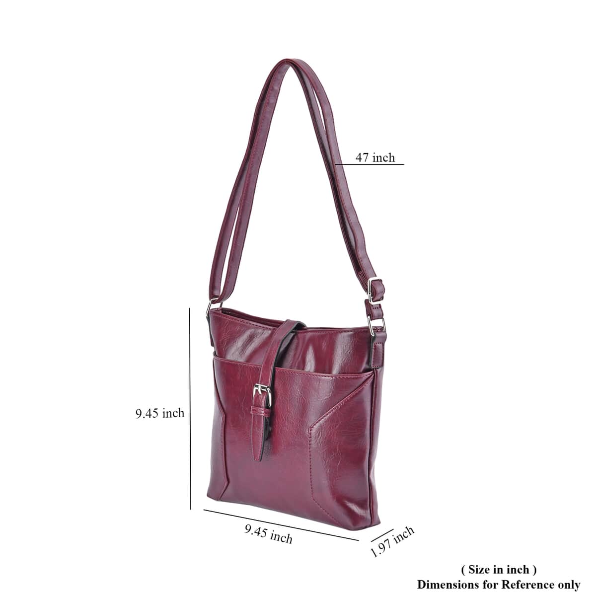 Burgundy Faux Leather Crossbody Bag with Shoulder Strap image number 6