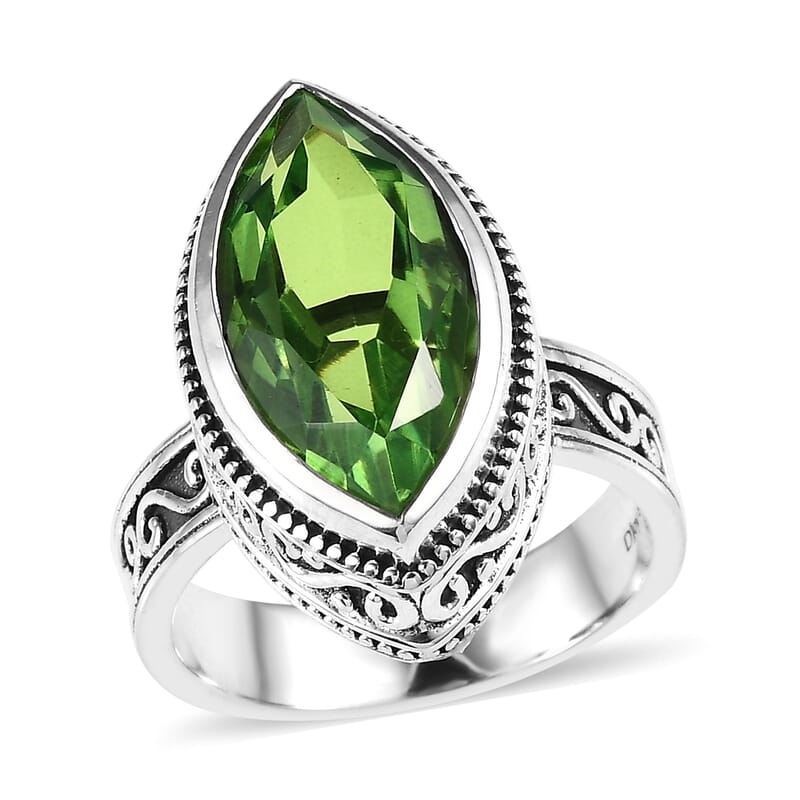 Artisan Crafted Chartreuse Quartz (Triplet) Solitaire Ring in Sterling Silver (Size 10.0) 9.00 ctw