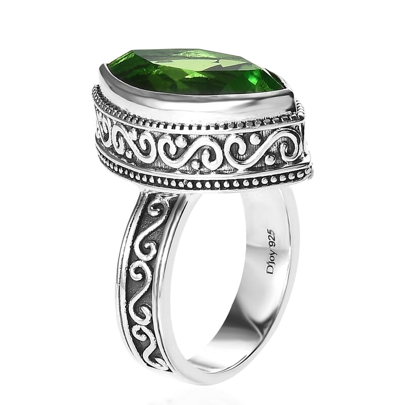 Artisan Crafted Chartreuse Quartz (Triplet) Solitaire Ring in Sterling Silver (Size 10.0) 9.00 ctw