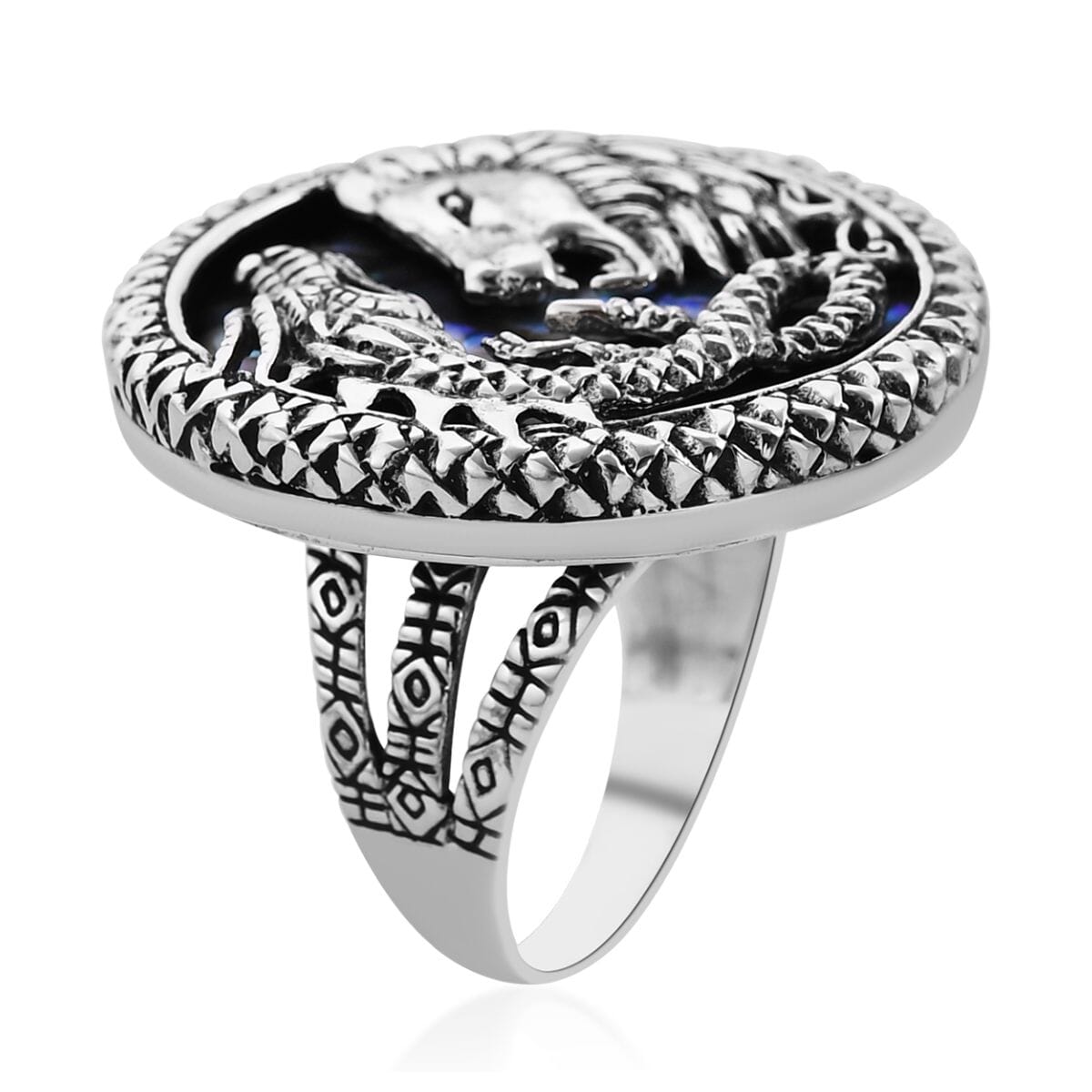 Bali Legacy Abalone Shell Lion and Dragon Ring in Sterling Silver (Size 10.0) image number 3