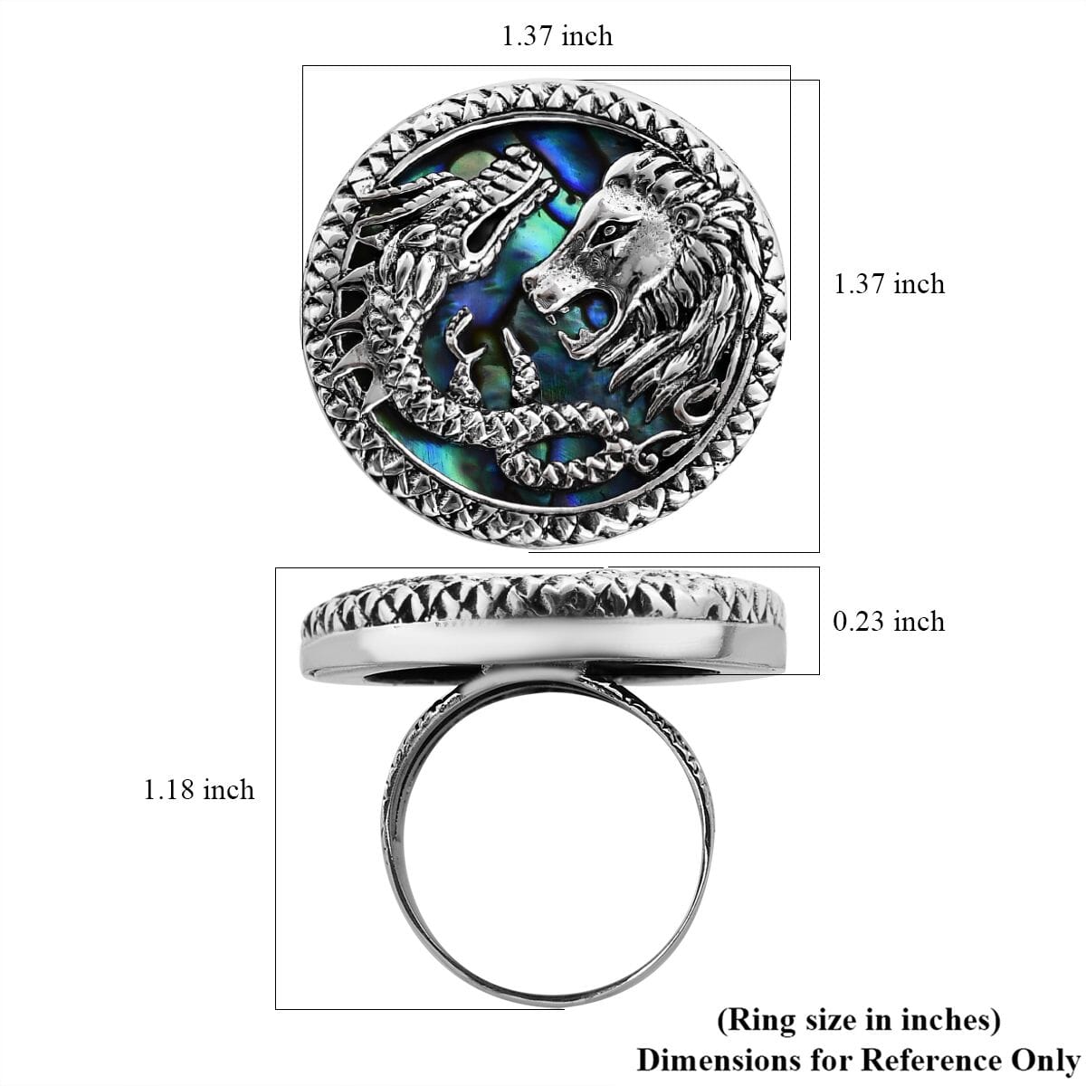 Bali Legacy Abalone Shell Lion and Dragon Ring in Sterling Silver (Size 10.0) image number 5