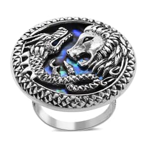 Bali Legacy Abalone Shell Lion and Dragon Ring in Sterling Silver (Size 10.0)