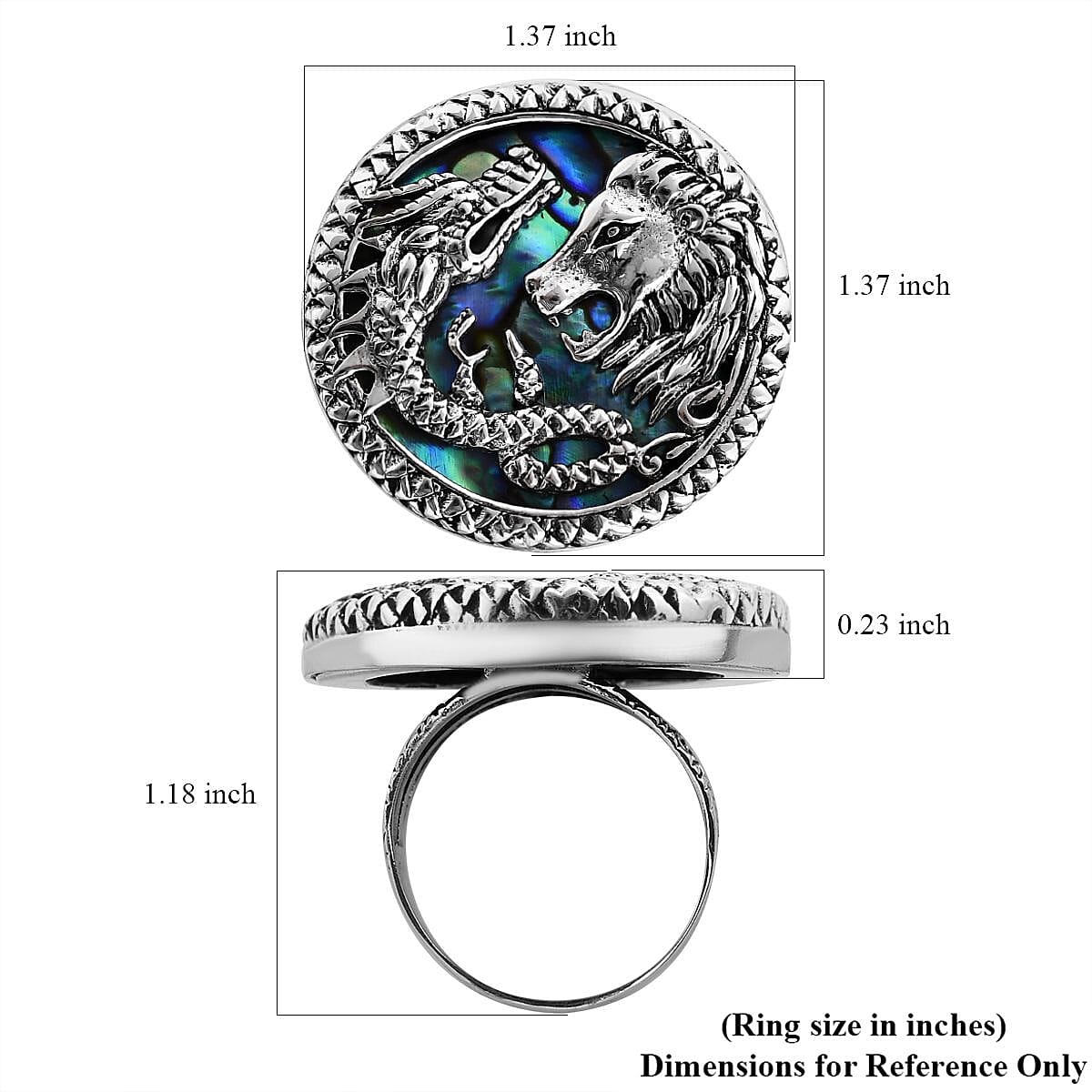 Bali Legacy Abalone Shell Lion and Dragon Ring in Sterling Silver (Size 11.0) image number 5