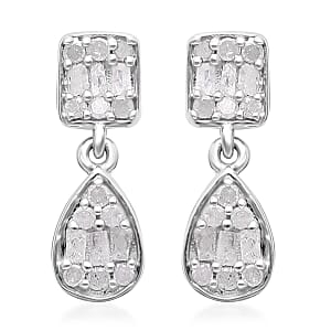 Diamond Dangle Earrings in Platinum Over Sterling Silver 0.25 ctw