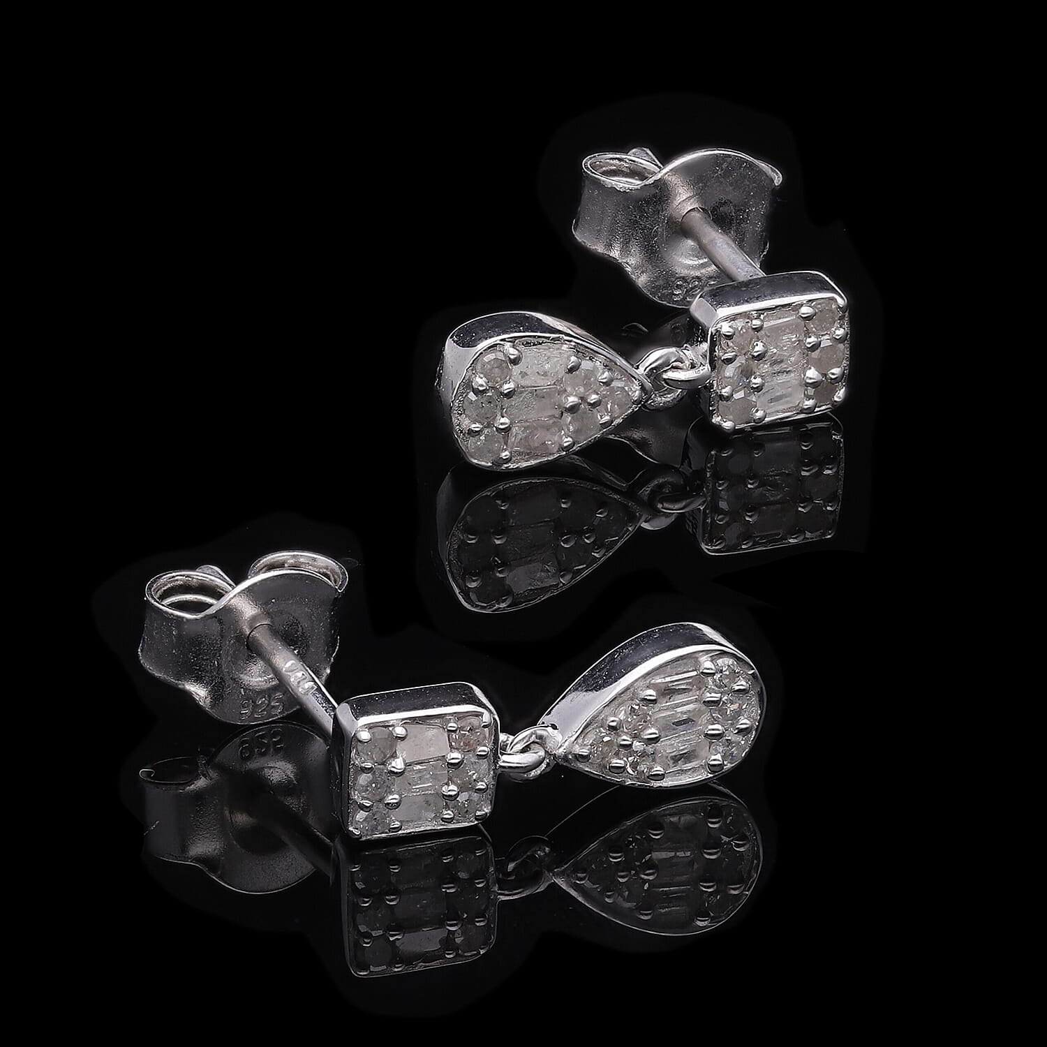 Diamond Dangle Earrings in Platinum Over Sterling Silver 0.25 ctw