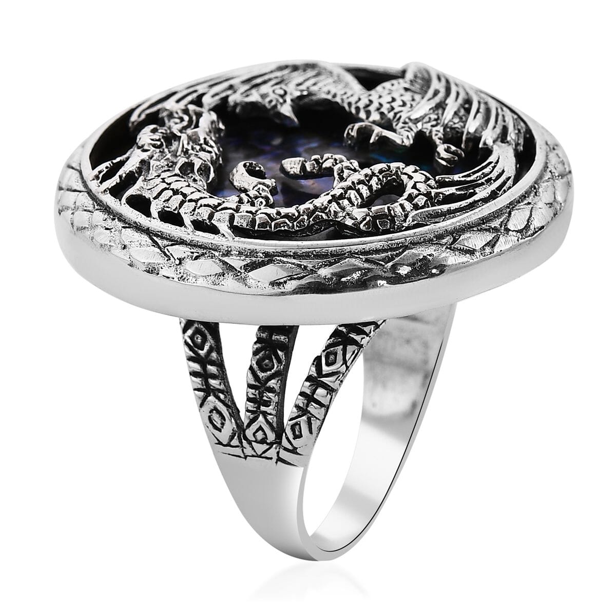 Bali Legacy Abalone Shell Dragon and Phoenix Ring in Sterling Silver (Size 11.0) image number 3