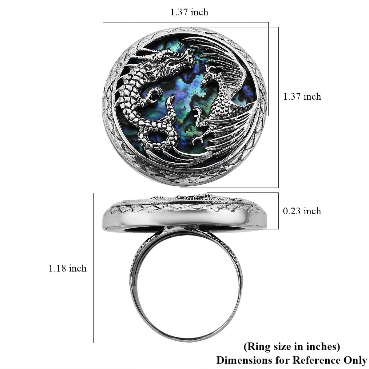 Bali Legacy Abalone Shell Dragon and Phoenix Ring in Sterling Silver (Size 11.0) image number 5