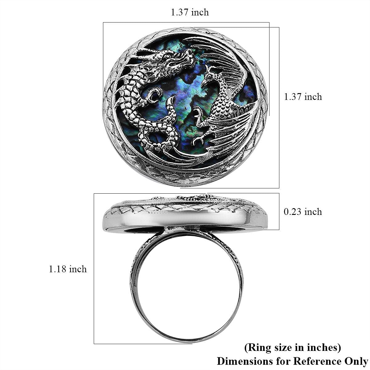 Bali Legacy Abalone Shell Dragon and Phoenix Ring in Sterling Silver (Size 7.0) image number 5