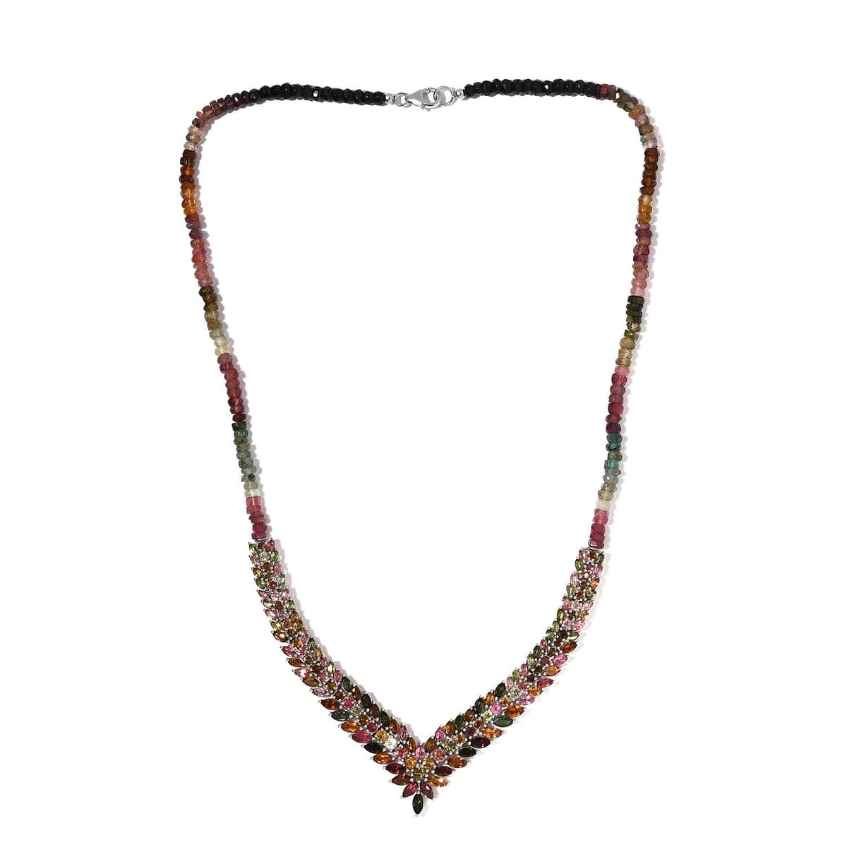 Multi-Tourmaline V-Shape Necklace 20 Inches in Platinum Over Sterling Silver 76.10 ctw image number 3