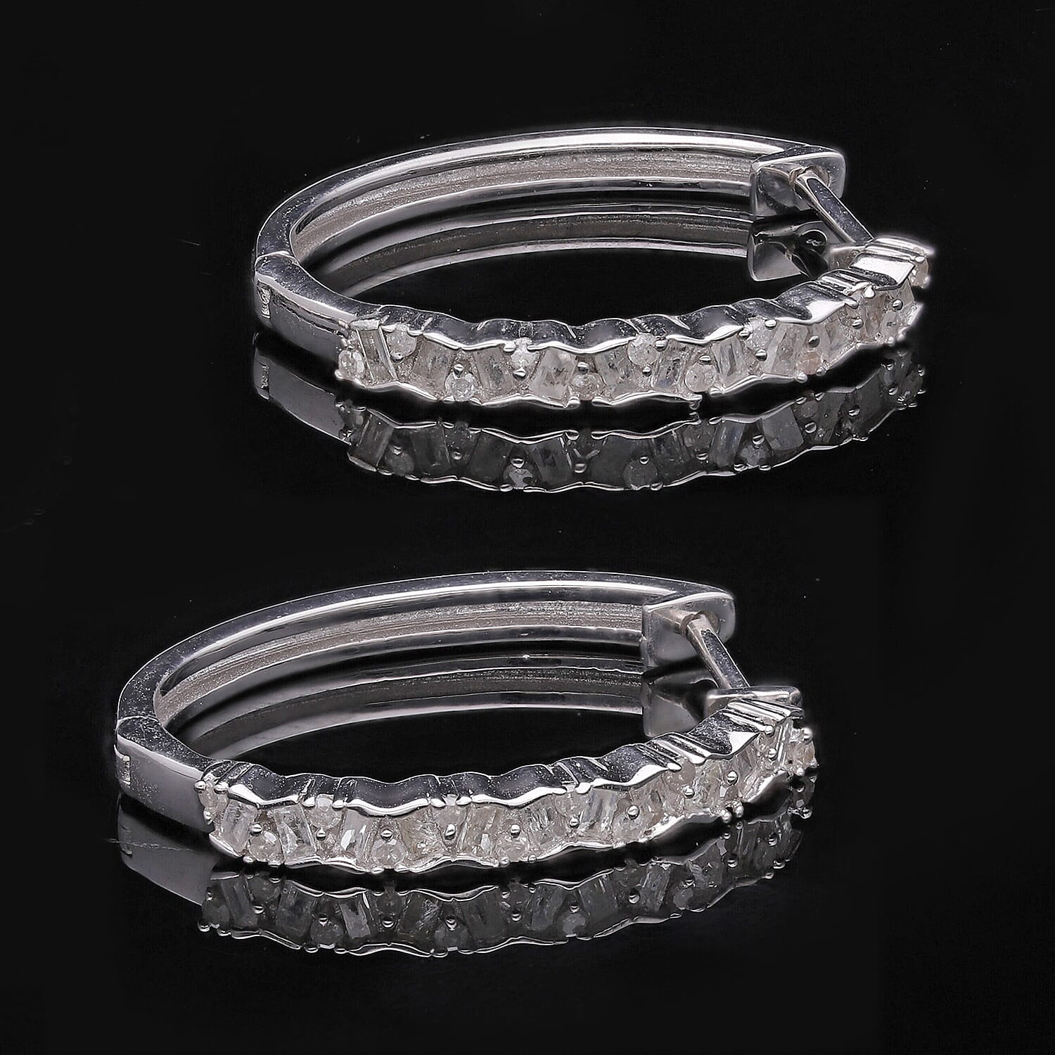 Diamond Hoop Earrings in Platinum Over Sterling Silver 0.50 ctw