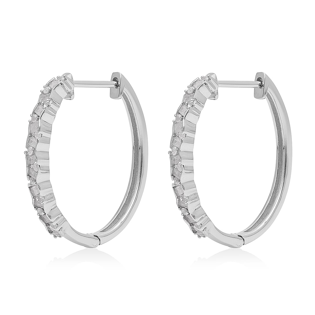 Diamond Hoop Earrings in Platinum Over Sterling Silver 0.50 ctw
