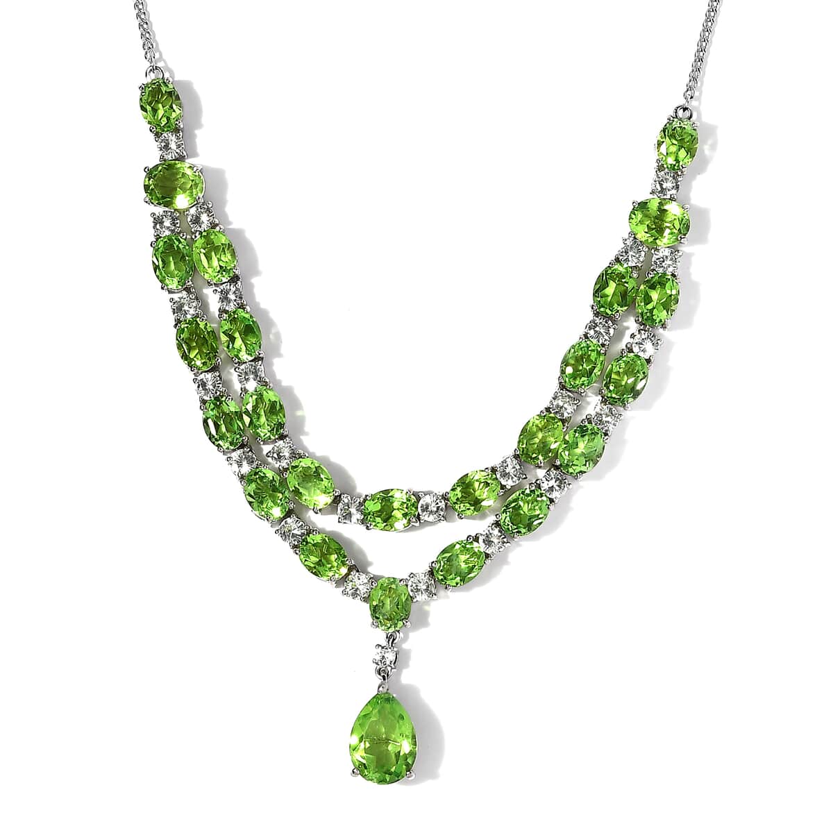 Chartreuse Quartz (Triplet) and White Zircon Necklace 18-20 Inches in Platinum Over Sterling Silver 53.00 ctw image number 0