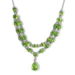 Chartreuse Quartz (Triplet) and White Zircon Necklace 18 Inches in Platinum Over Sterling Silver 53.00 ctw