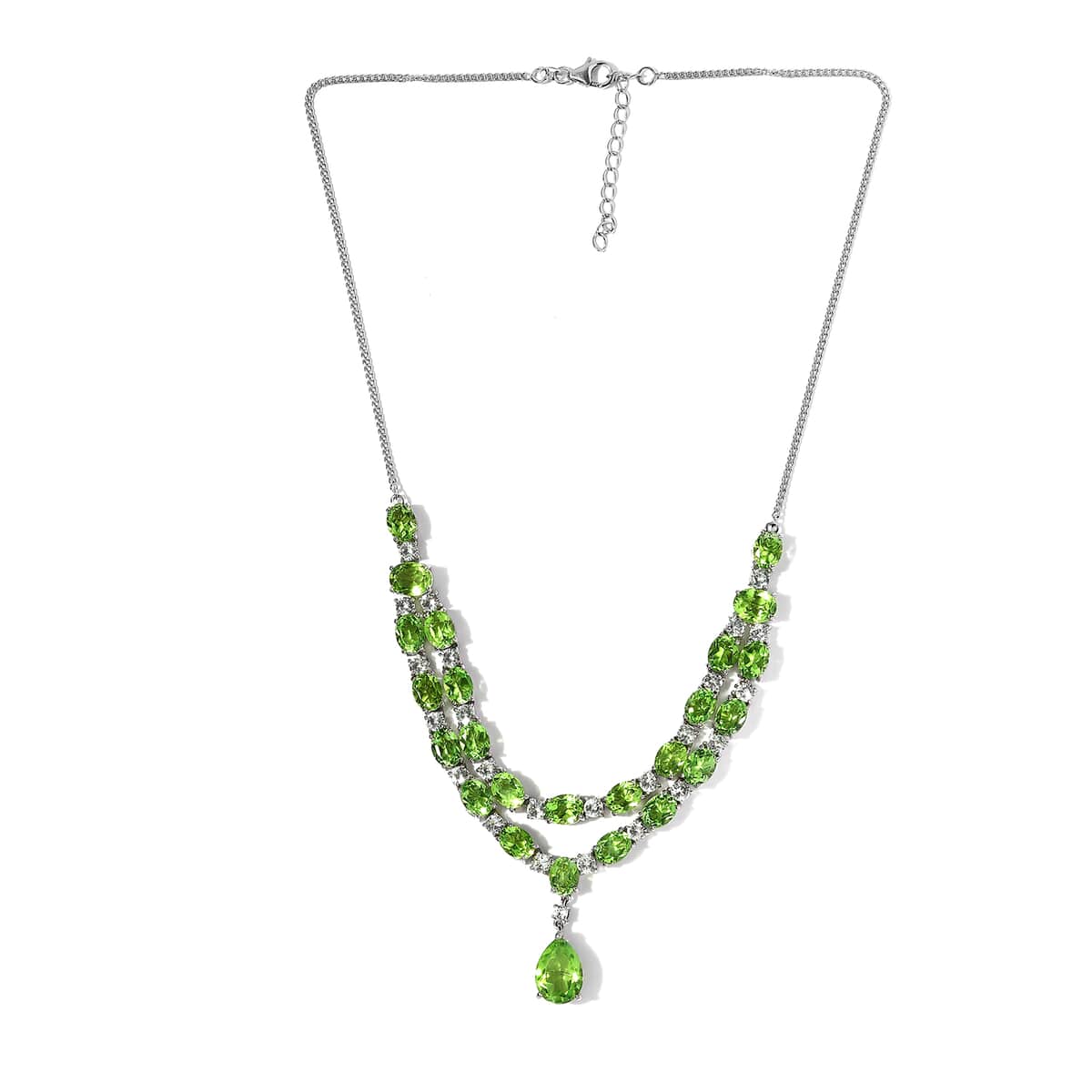 Chartreuse Quartz (Triplet) and White Zircon Necklace 18-20 Inches in Platinum Over Sterling Silver 53.00 ctw image number 3