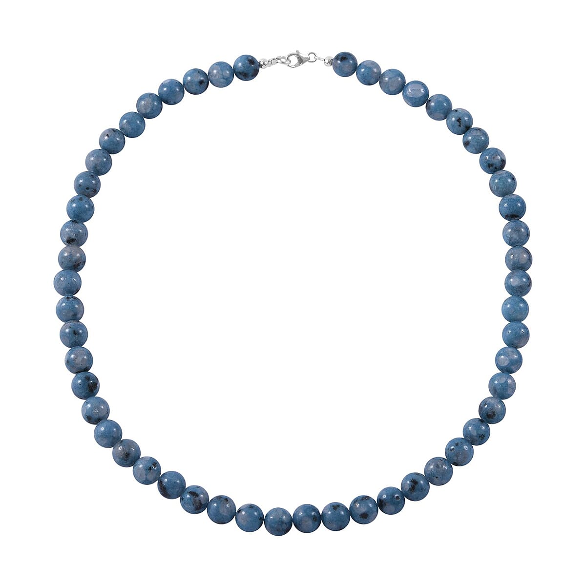 Blue Jasper 8mm Beaded Necklace 18 Inches in Rhodium Over Sterling Silver 250.00 ctw image number 0