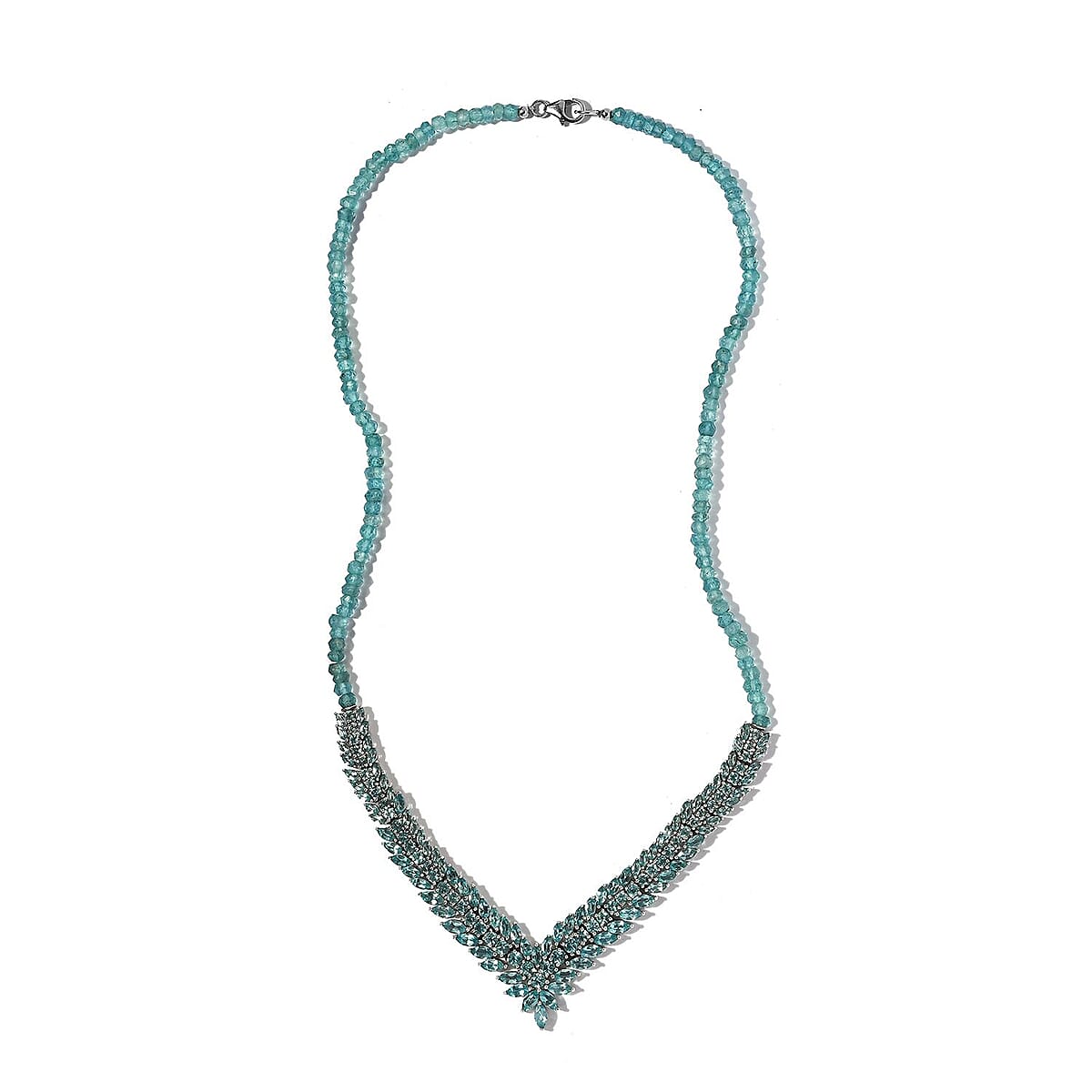 Madagascar Paraiba Apatite V-Shape Necklace 20 Inches in Platinum Over Sterling Silver 78.50 ctw image number 3
