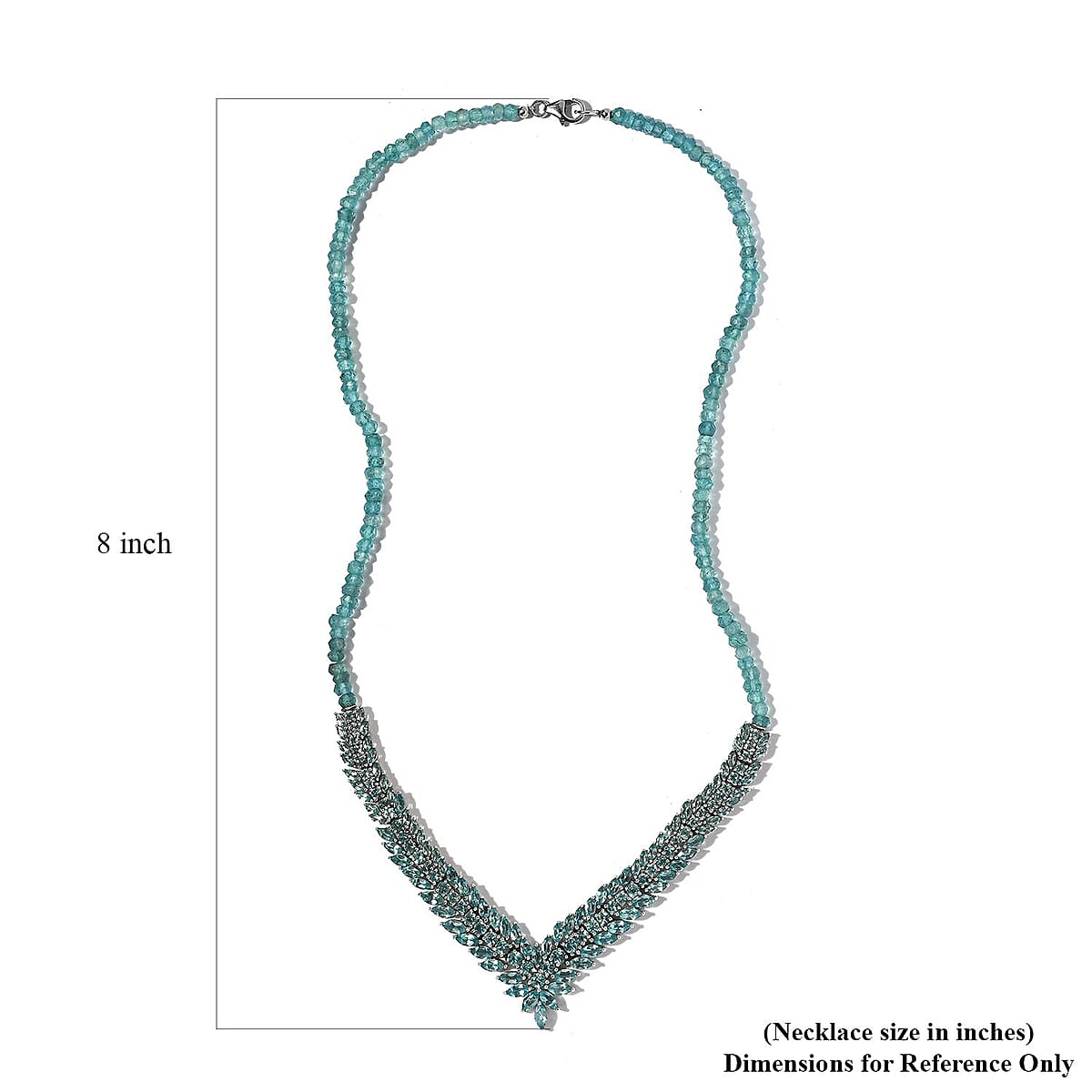 Madagascar Paraiba Apatite V-Shape Necklace 20 Inches in Platinum Over Sterling Silver 78.50 ctw image number 5