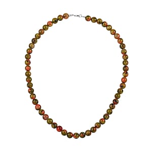 Unakite Beaded Necklace 18 Inches in Rhodium Over Sterling Silver 275.00 ctw