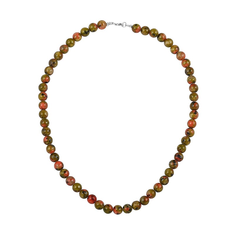 Unakite 275.00 ctw Beaded Necklace in Rhodium Over Sterling Silver 18 Inches