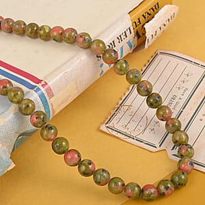 Unakite Beaded Necklace 18 Inches in Rhodium Over Sterling Silver 275.00 ctw