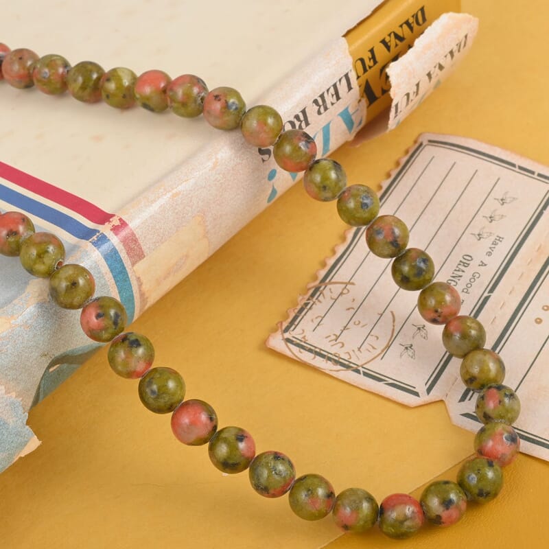 Unakite 275.00 ctw Beaded Necklace in Rhodium Over Sterling Silver 18 Inches