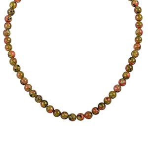Unakite Beaded Necklace 18 Inches in Rhodium Over Sterling Silver 275.00 ctw