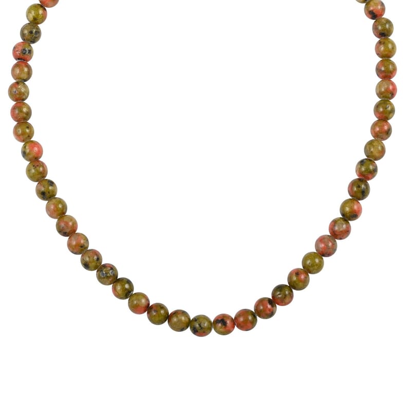 Unakite 275.00 ctw Beaded Necklace in Rhodium Over Sterling Silver 18 Inches