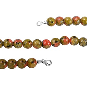 Unakite Beaded Necklace 18 Inches in Rhodium Over Sterling Silver 275.00 ctw