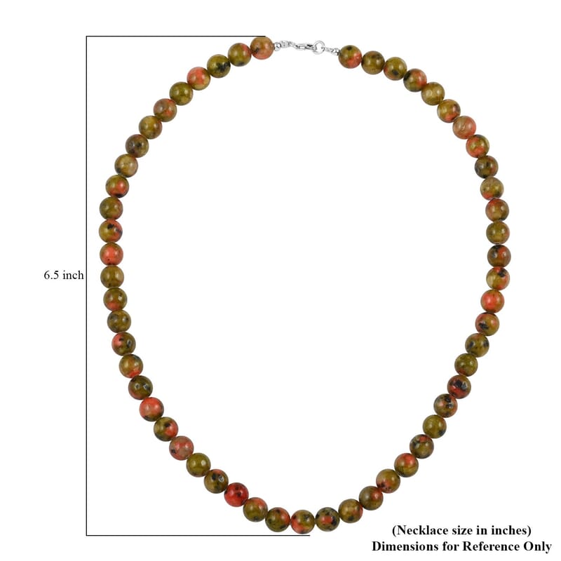 Unakite 275.00 ctw Beaded Necklace in Rhodium Over Sterling Silver 18 Inches