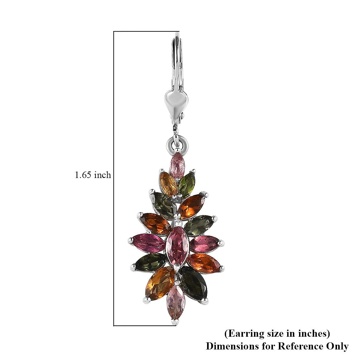 Multi-Tourmaline Floral Lever Back Earrings in Platinum Over Sterling Silver 4.25 ctw image number 3