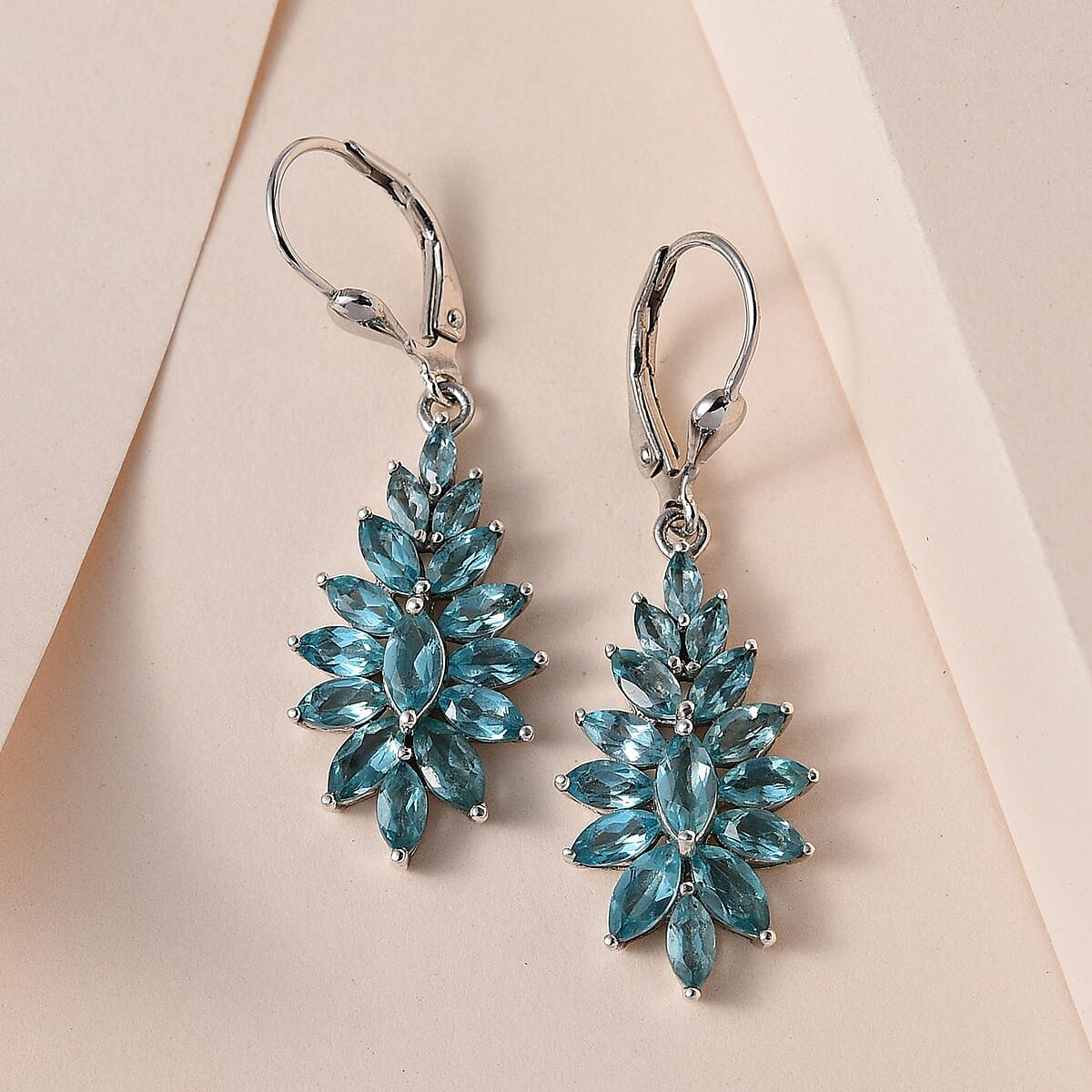 Betroka Blue Apatite Floral Lever Back Earrings in Platinum Over Sterling Silver 4.75 ctw image number 1