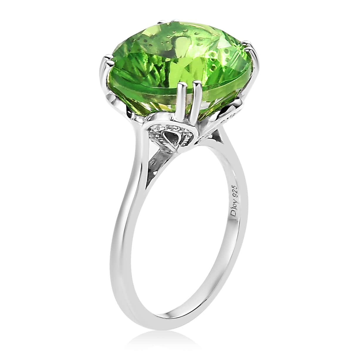 Concave Cut Chartreuse Quartz (Triplet) and White Zircon Ring in Platinum Over Sterling Silver 10.10 ctw image number 3