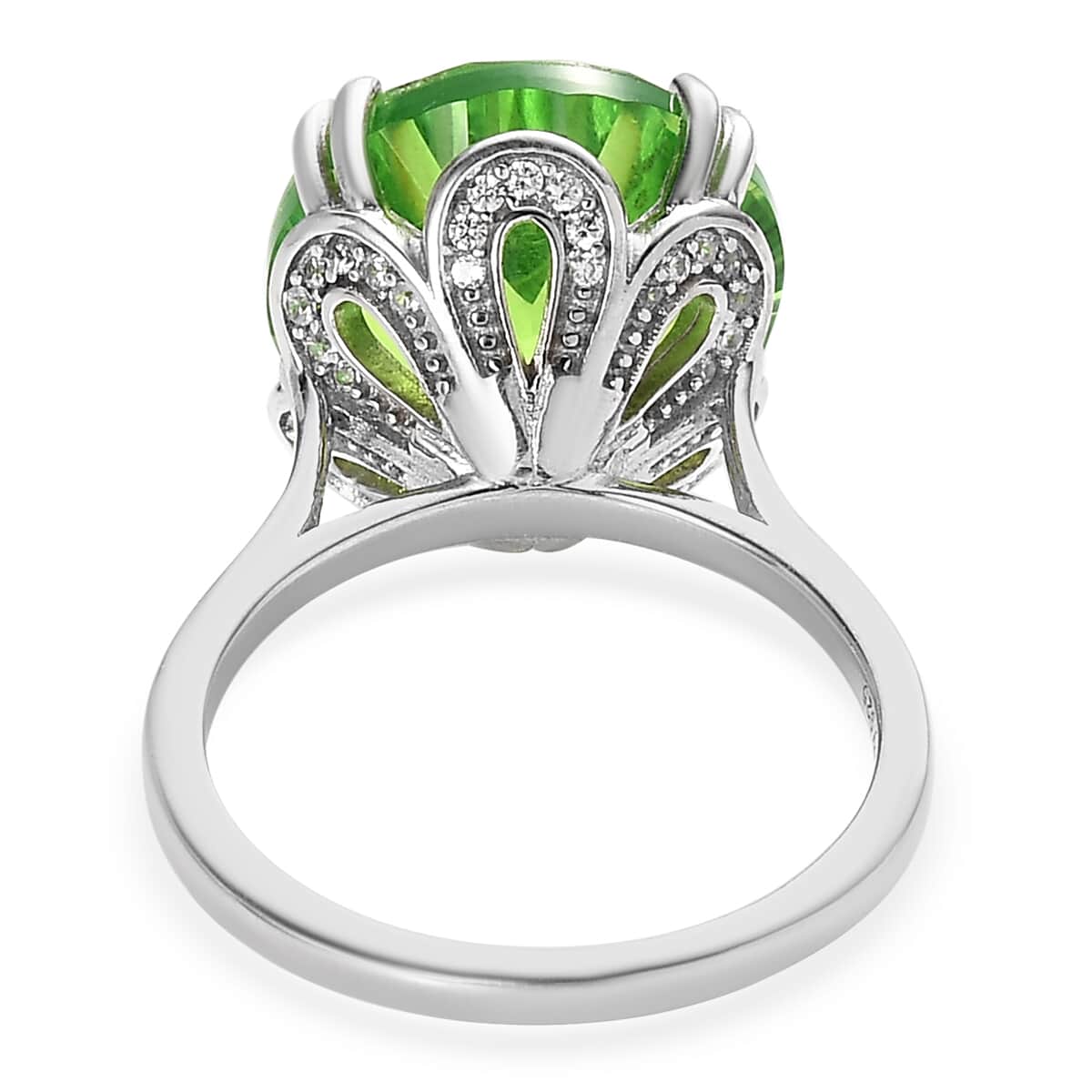 Concave Cut Chartreuse Quartz (Triplet) and White Zircon Ring in Platinum Over Sterling Silver 10.10 ctw image number 4