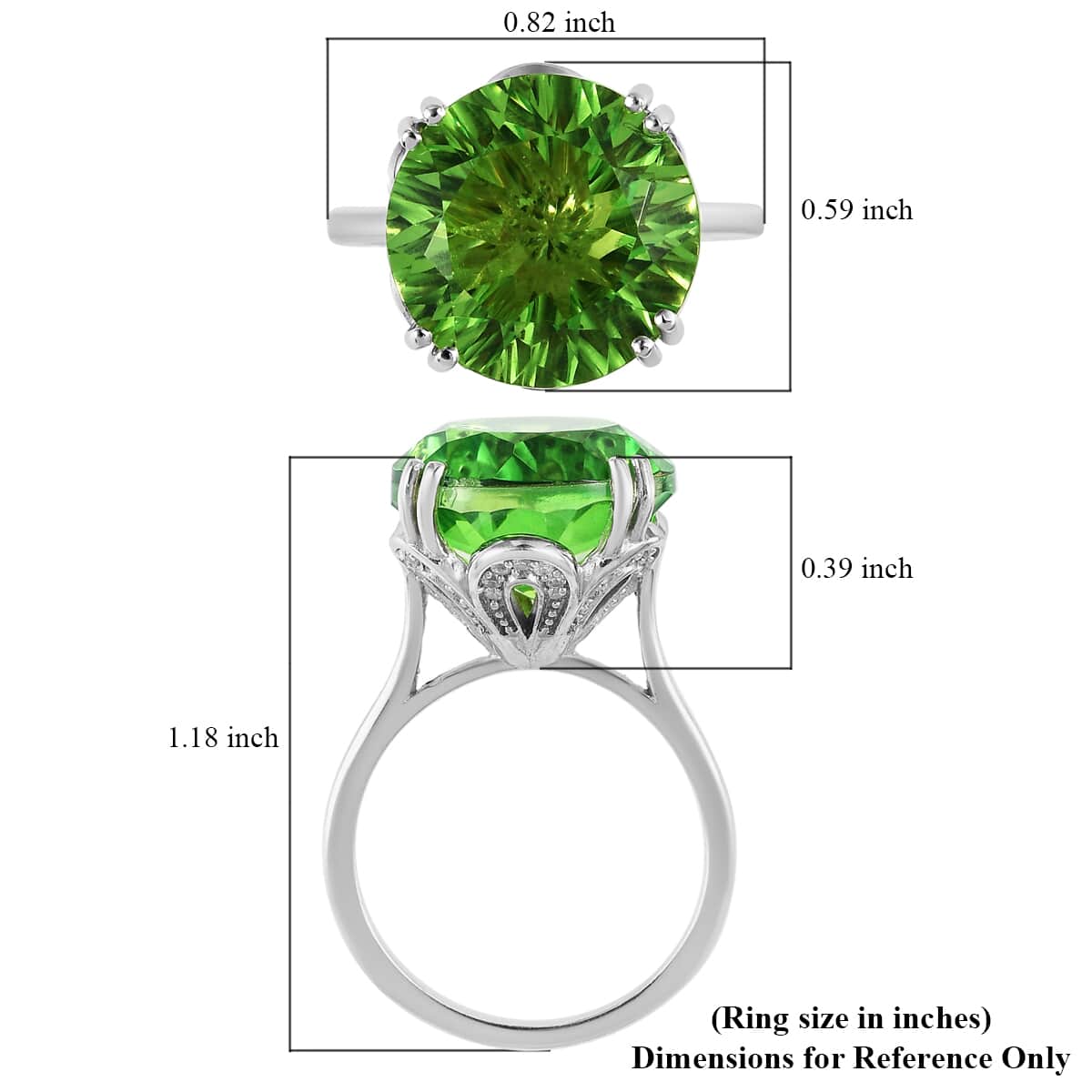 Concave Cut Chartreuse Quartz (Triplet) and White Zircon Ring in Platinum Over Sterling Silver 10.10 ctw image number 5