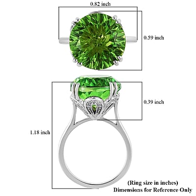 Concave Cut Chartreuse Quartz (Triplet) and White Zircon Ring in Platinum Over Sterling Silver (Size 9.0) 10.10 ctw