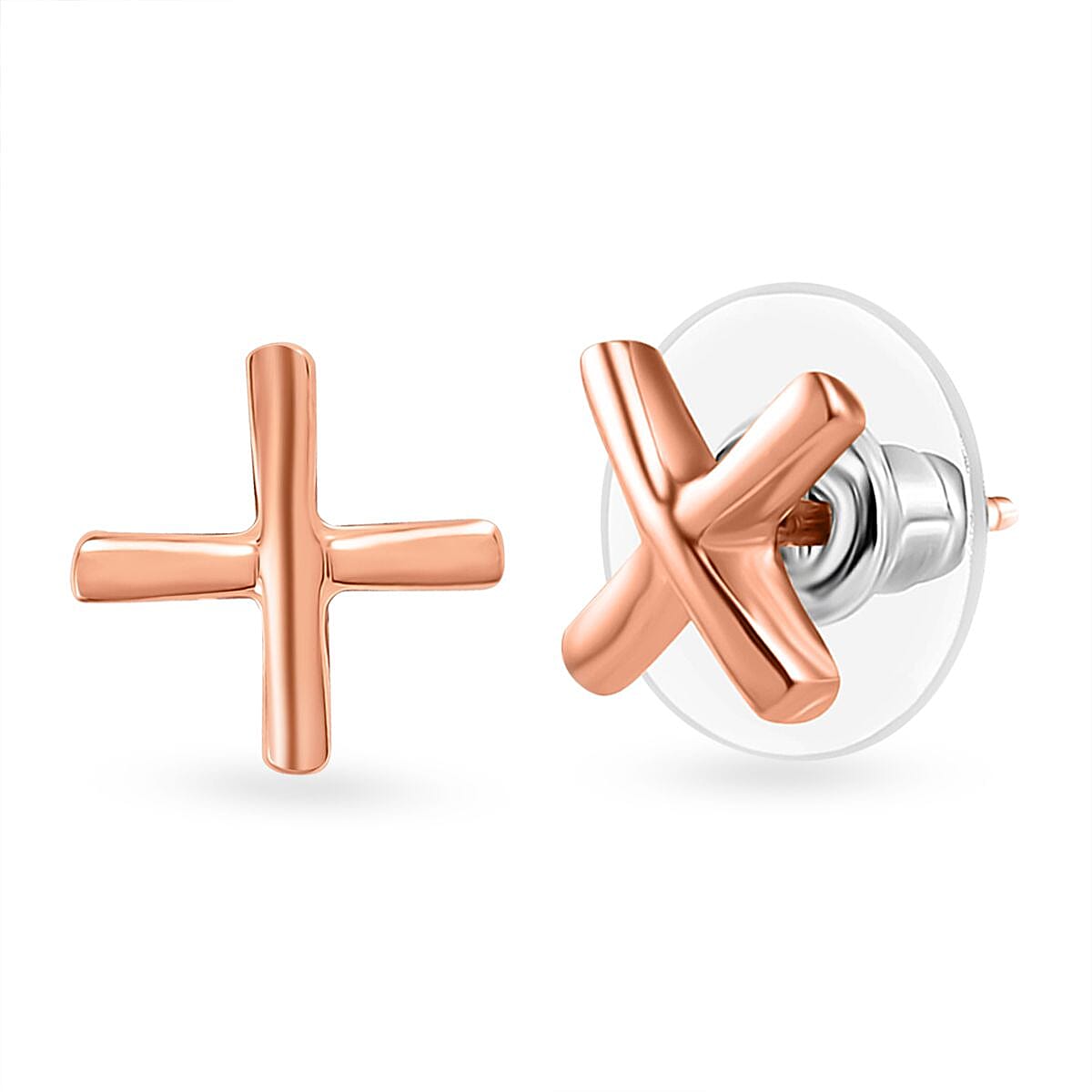 Vermeil Rose Gold Over Sterling Silver Cross Earrings