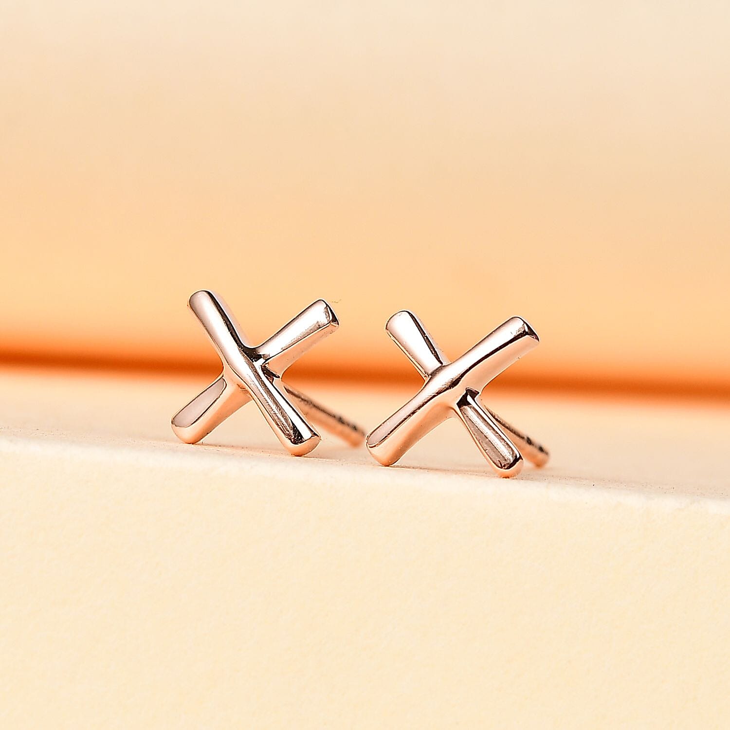 Vermeil Rose Gold Over Sterling Silver Cross Earrings