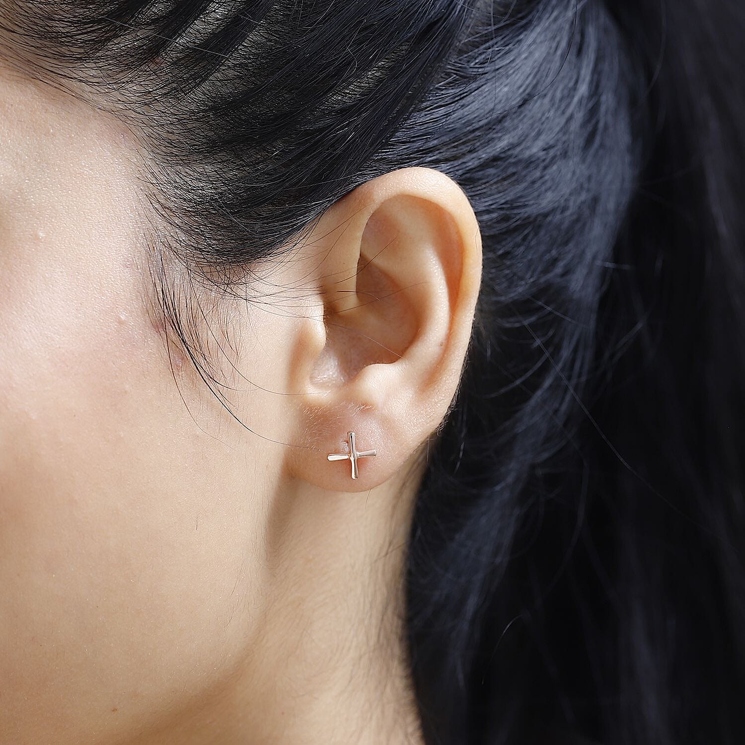 Vermeil Rose Gold Over Sterling Silver Cross Earrings