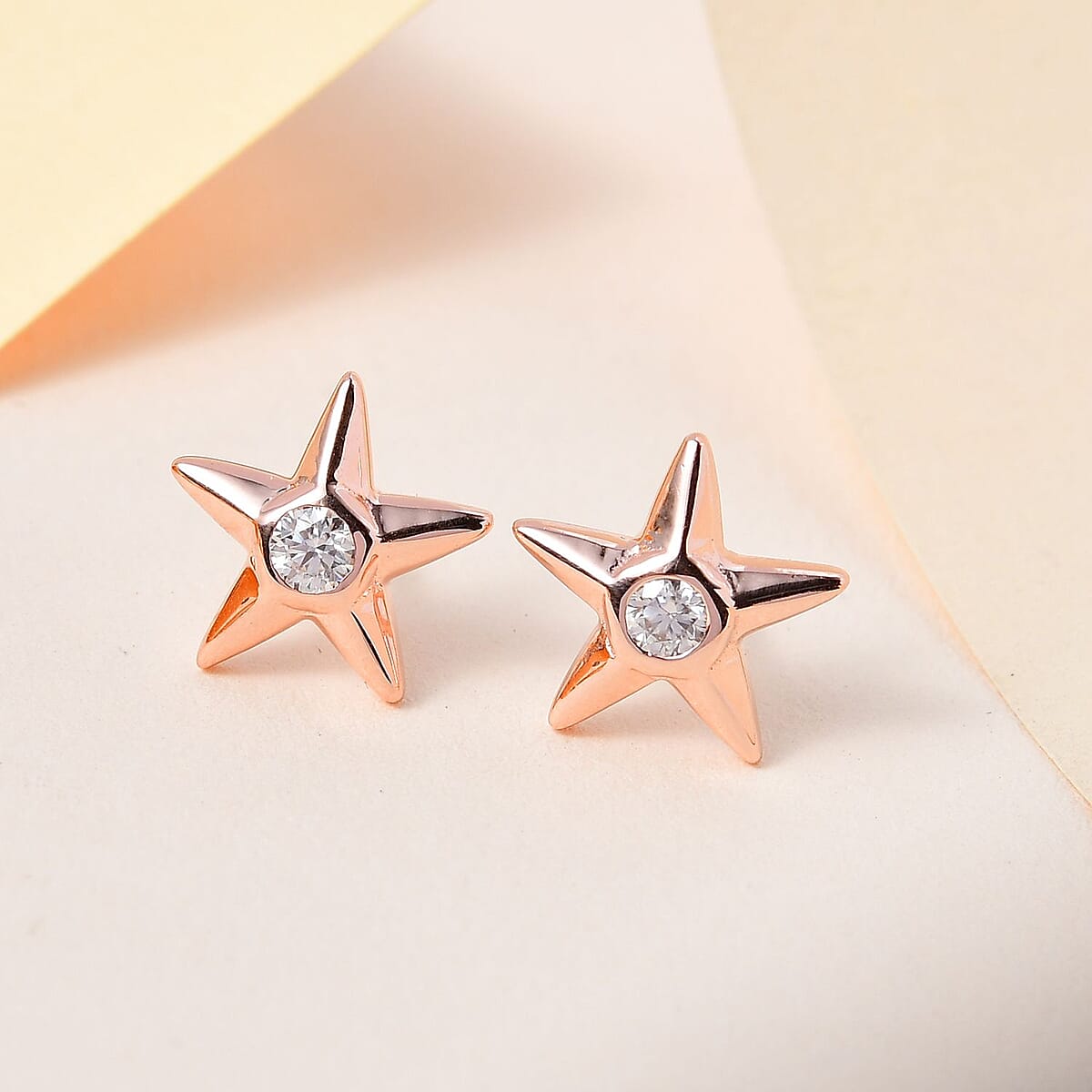 Moissanite Star Earrings in Vermeil RG Over Sterling Silver 0.20 ctw image number 1