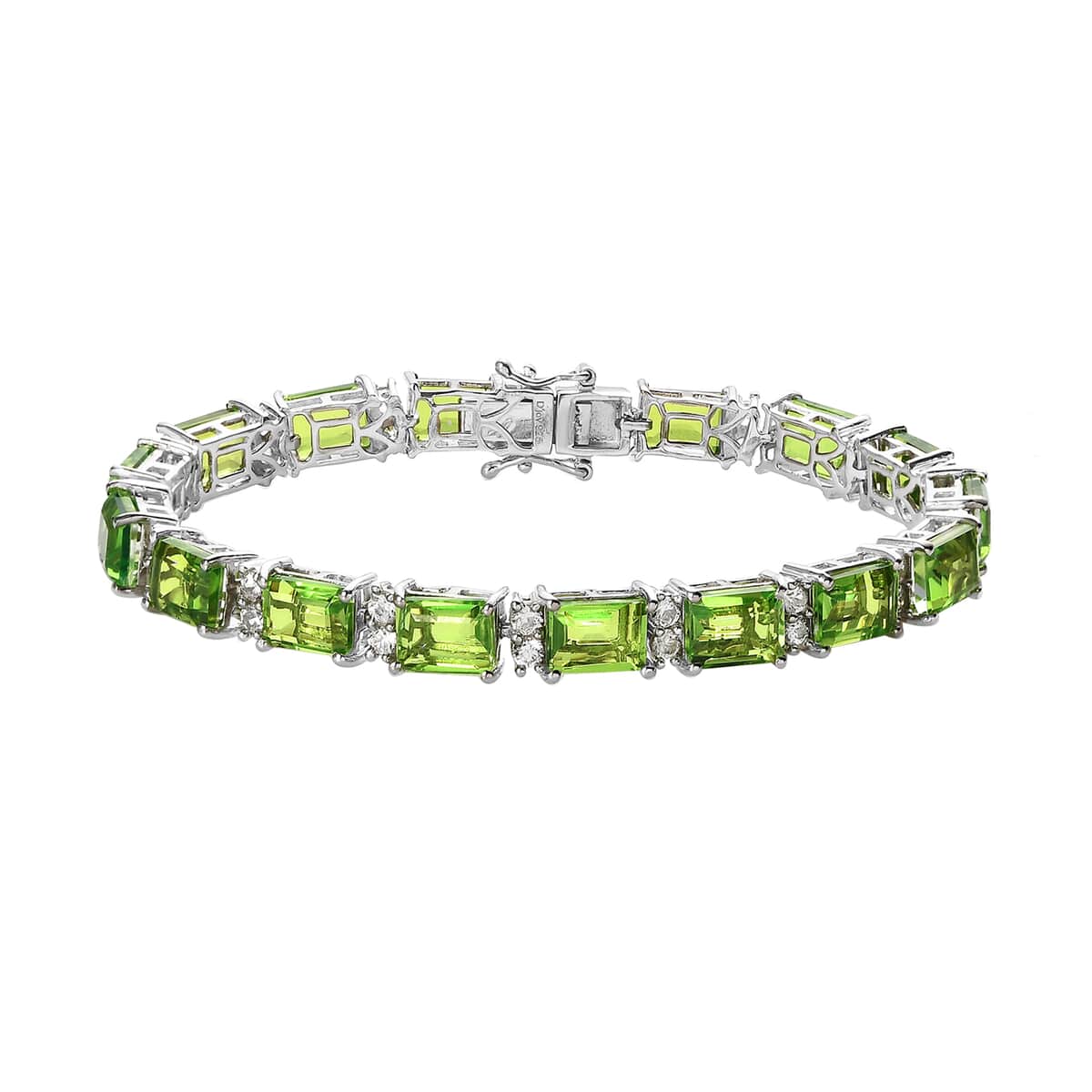 Chartreuse Quartz (Triplet) and White Zircon Bracelet in Platinum Over Sterling Silver (7.25 In) 34.00 ctw image number 0