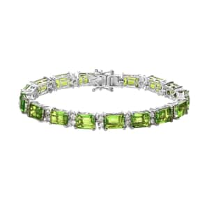 Chartreuse Quartz (Triplet) and White Zircon Bracelet in Platinum Over Sterling Silver (7.25 In) 34.00 ctw