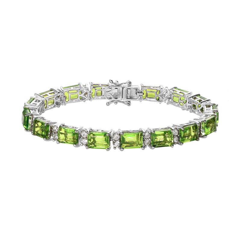 Chartreuse Quartz (Triplet) and White Zircon Bracelet in Platinum Over Sterling Silver (7.25 In) 34.00 ctw