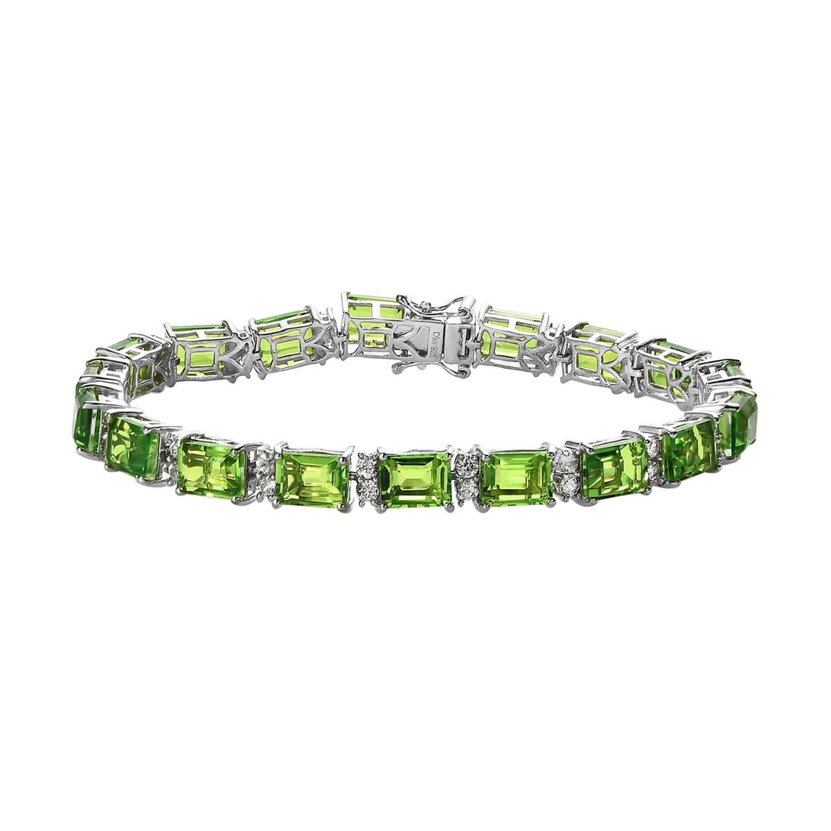 Chartreuse Quartz (Triplet) and White Zircon Bracelet in Platinum Over Sterling Silver (8.00 In) 36.00 ctw image number 0