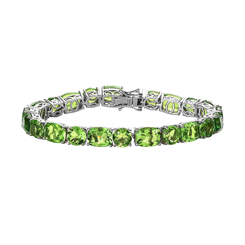 Chartreuse Quartz (Triplet) Tennis Bracelet in Platinum Over Sterling Silver (7.25 In) 42.25 ctw