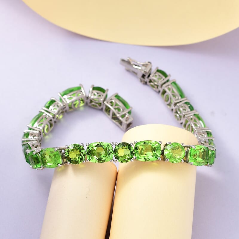 Chartreuse Quartz (Triplet) Tennis Bracelet in Platinum Over Sterling Silver (7.25 In) 42.25 ctw