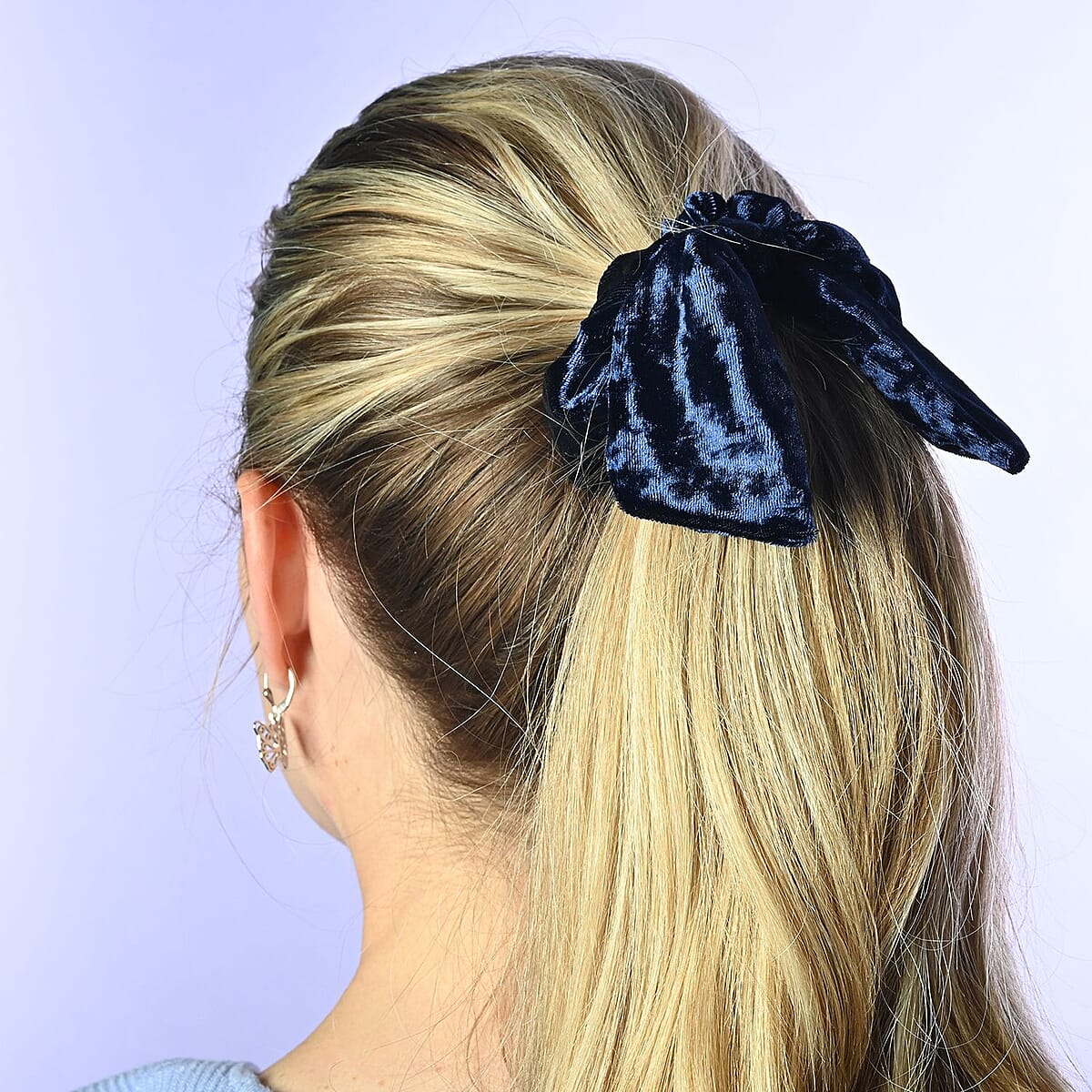 Velvet Knot Hair Scrunchie - Blue , Hair Accessories For Women , Hair Bands image number 1